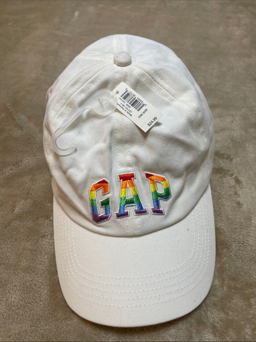 GAP Kids White Baseball Hat with Rainbow Embroidered Logo